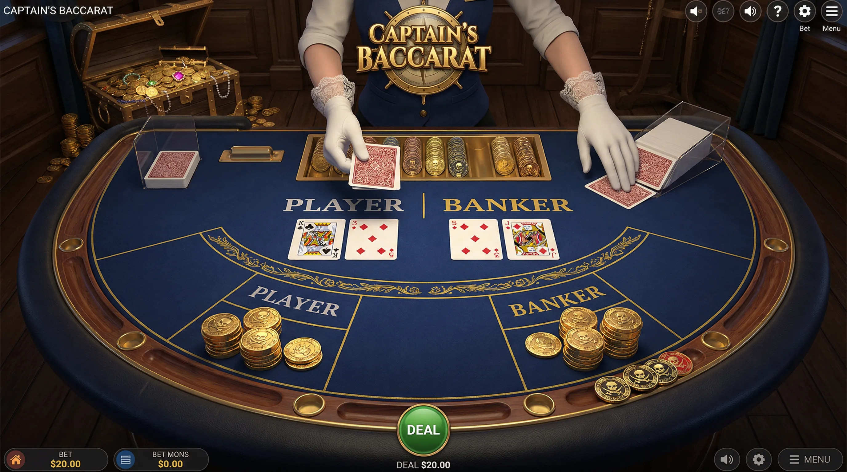 Mesa de Bacará Elegante com Tema Pirata no Cassino 23bet